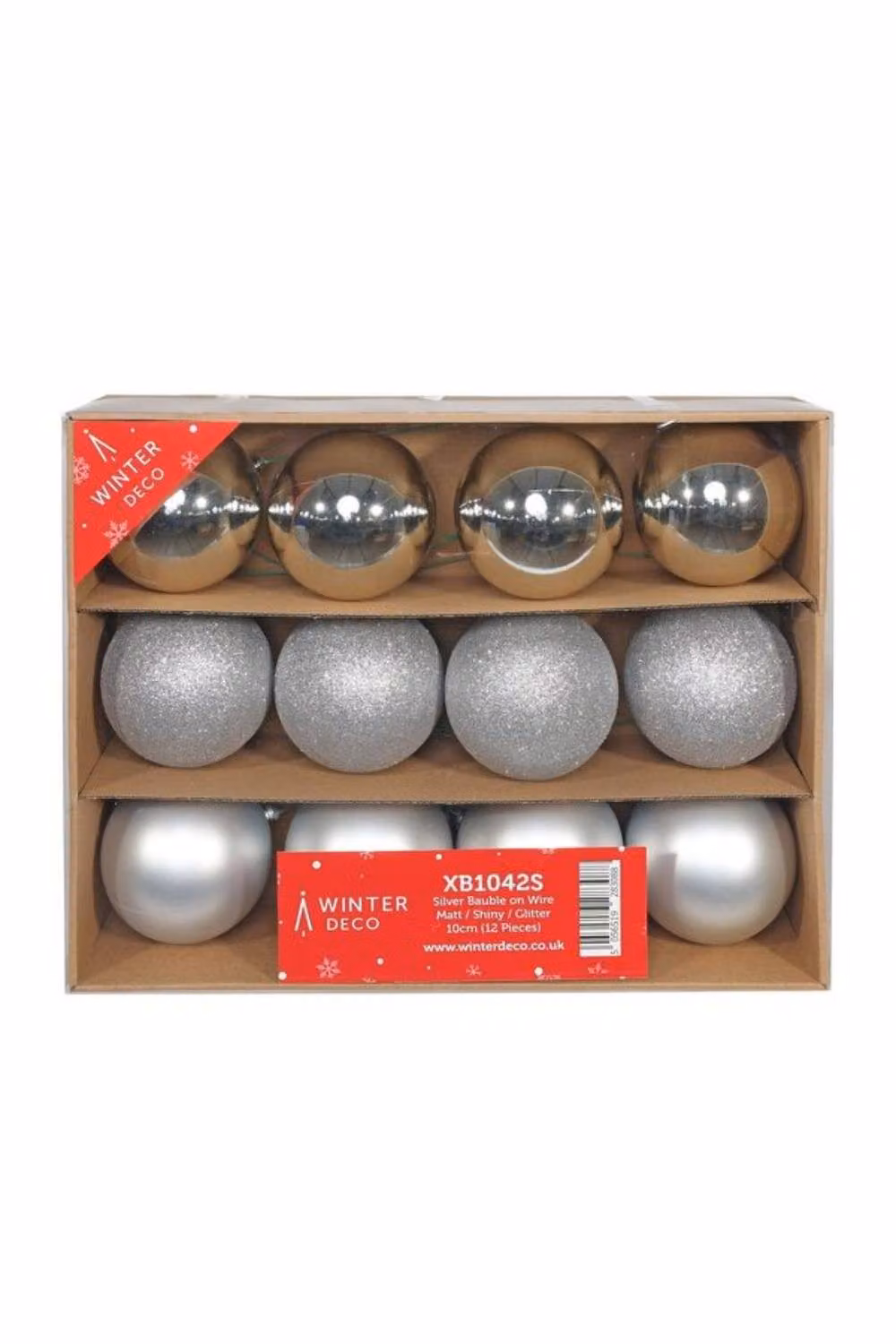 KDMD 12 Pack Silver Christmas Baubles with Matt and Shiny Glitter Finish on Metal Wire – 2