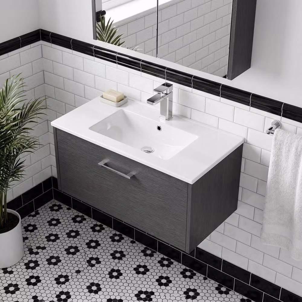 Balterley Winshill 1 Drawer Vanity Basin Unit, Dark Grey Woodgrain, W: 80 cm, D: 35.9 cm, H: 80 cm – 3