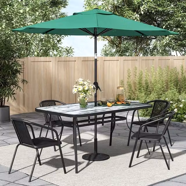 Livingandhome Modern Glossy White and Black Garden Table with Tempered Glass and Metal Frame