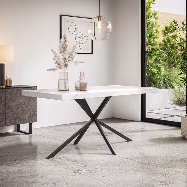 More4Homes Donni Rectangular White Marble Dining Table for 4-6 Adults