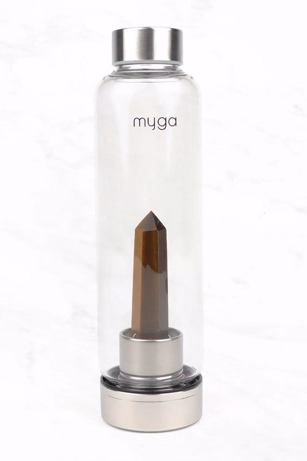 Myga Amethyst Crystal Glass Water Bottle in Brown, 500ml – 1