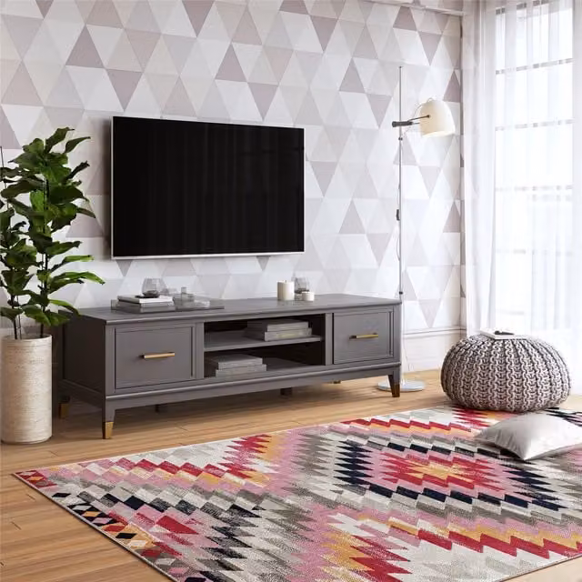 CosmoLiving Modern Wood TV Stand in Graphite Grey and Gold
