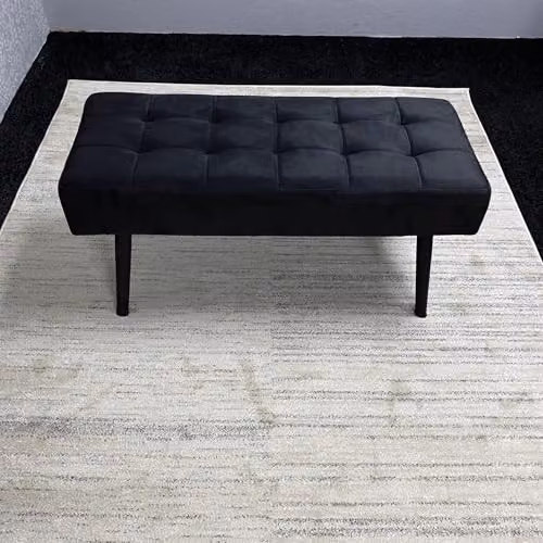 KOSY KOALA Modern Dining Set with Rectangular Table, 4 Grey Velvet Chairs and Black Bench – 3