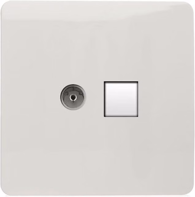 Trendi Artistic Modern Combination Flush TV Co-axial and Telephone Socket in Ice White