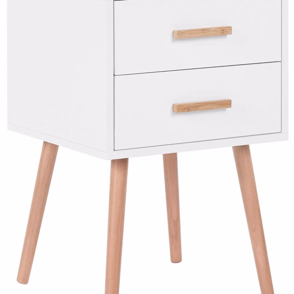 Wyld and Coco Scandi White Bedside Table with 2 Drawers and Rubberwood Legs – 2