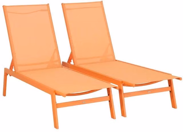 sweeek Set of 2 Multi-Position Deckchairs in Orange with Textilene and Powder Coated Steel