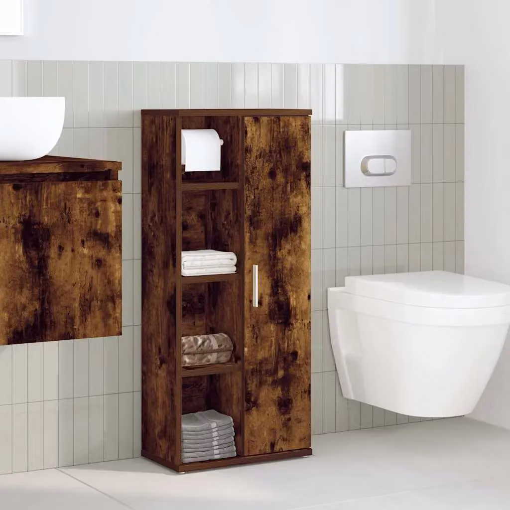 Berkfield Home Smoked Oak Bathroom Cabinet with Roll Holder in Brown, W/D/H: 39 x 22 x 90 cm – 3