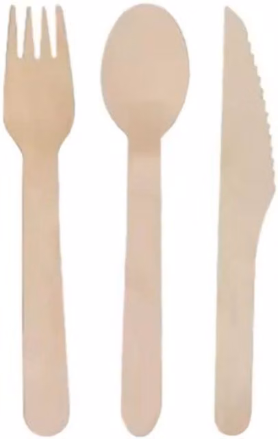 KDMD 100-Piece Compostable Disposable Wooden Cutlery Set with Spoons, Forks and Knives in Beige – 1