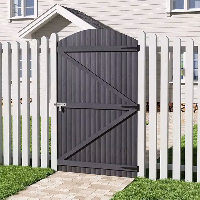 Livingandhome Arch Top Wooden Garden Gate in Grey, W: 105 cm, H: 180 cm