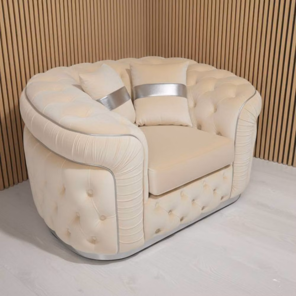 Stratus Interiors Ambassador Chesterfield Sofa in Cream Velvet with Silver Trim – 2