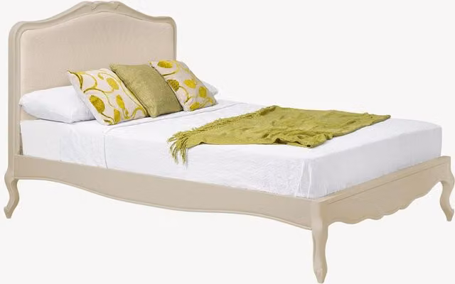 Juliette French Upholstered Headboard Bed in Champagne Superking with Solid Wood Frame