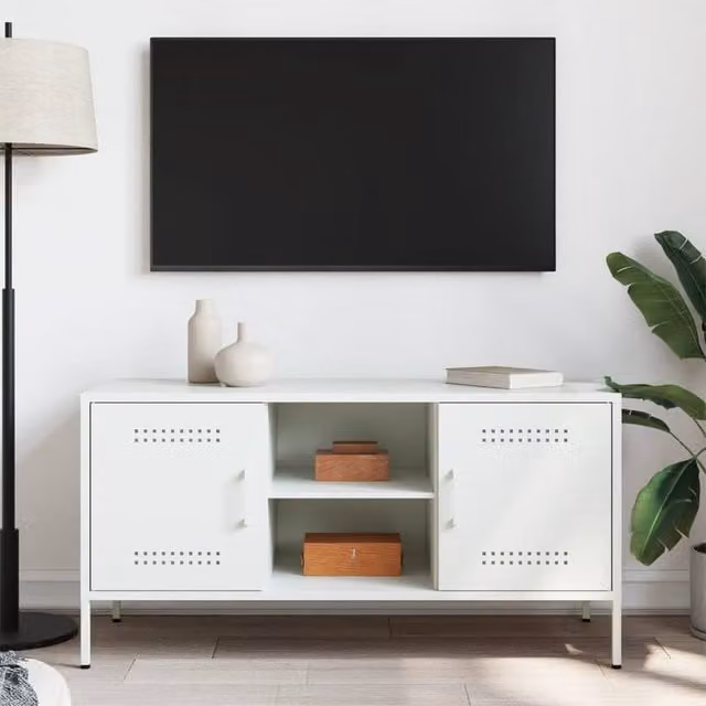 Berkfield Home White Steel TV Cabinet W/D/H: 100.5 x 39 x 50.5 cm