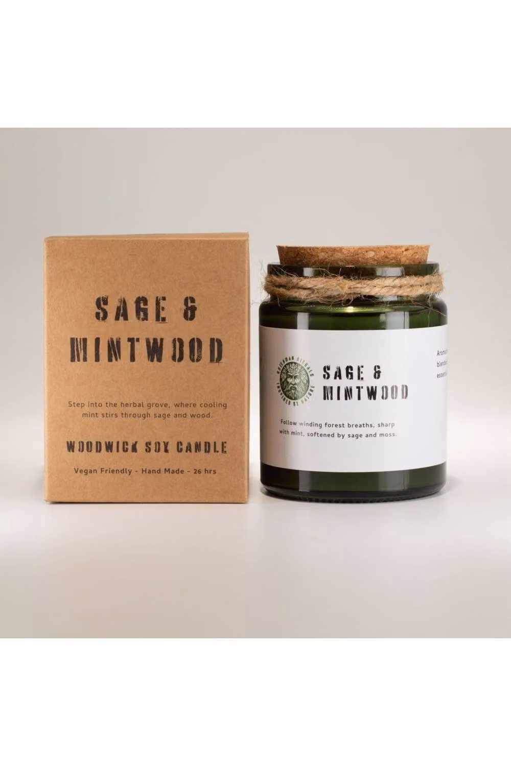 KDMD Greenman Sage and Mintwood Fresh Soy Wax Candle with Woodwick in Green – 2