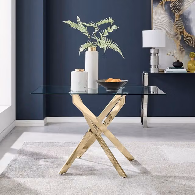 FurnitureboxUK Leonardo Modern 4-Seater Rectangular Glass Dining Table with Gold X-Frame Legs, W: 120 cm – 2