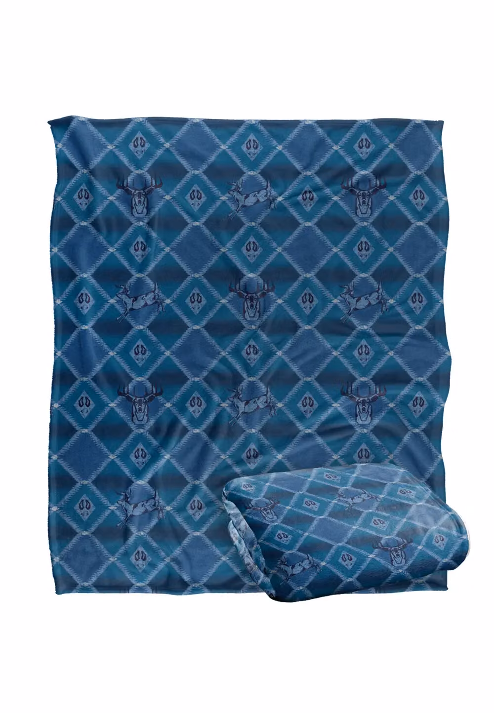 JQ Licensing Deer Southwest Blue Hunting Pattern Super Soft Fleece Throw Blanket in White and Blue, W/D/H: 152 x 127 cm – 2