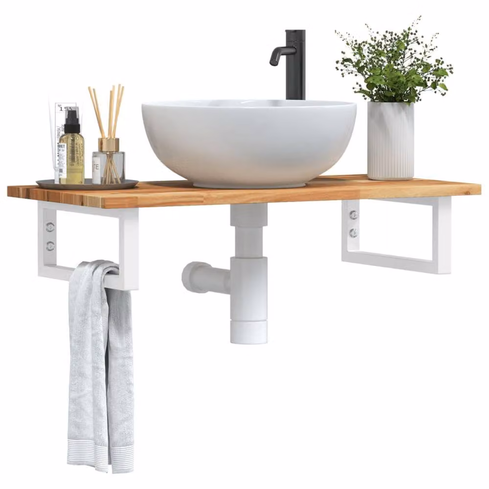 Berkfield Home Wall Mounted Basin Shelf in Brown Acacia Wood and Steel