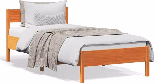 Berkfield Home Solid Wood Pine Bed Frame in Wax Brown, W/D/H: 90 x 200 cm