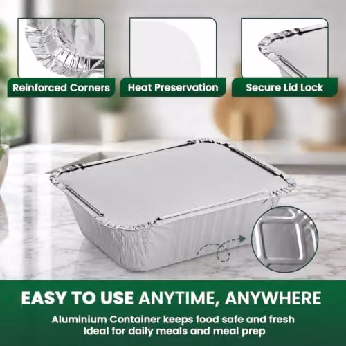 ECONX Silver Aluminium Foil Food Containers with Lids, Pack of 50 – 2
