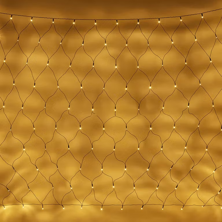 Essential Connectable LED Net Lights with Warm White LEDs and Green Cable, W x H: 8 x 1.5 m