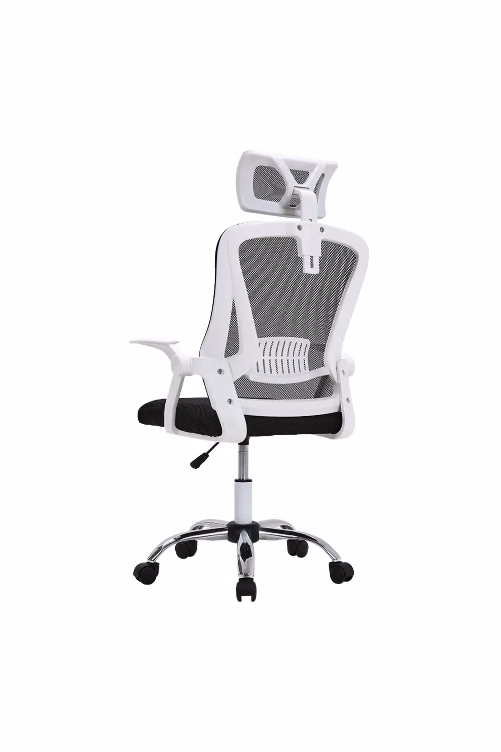 Livingandhome Ergonomic Swivel Office Chair with Headrest and Armrests in White Fabric – 3