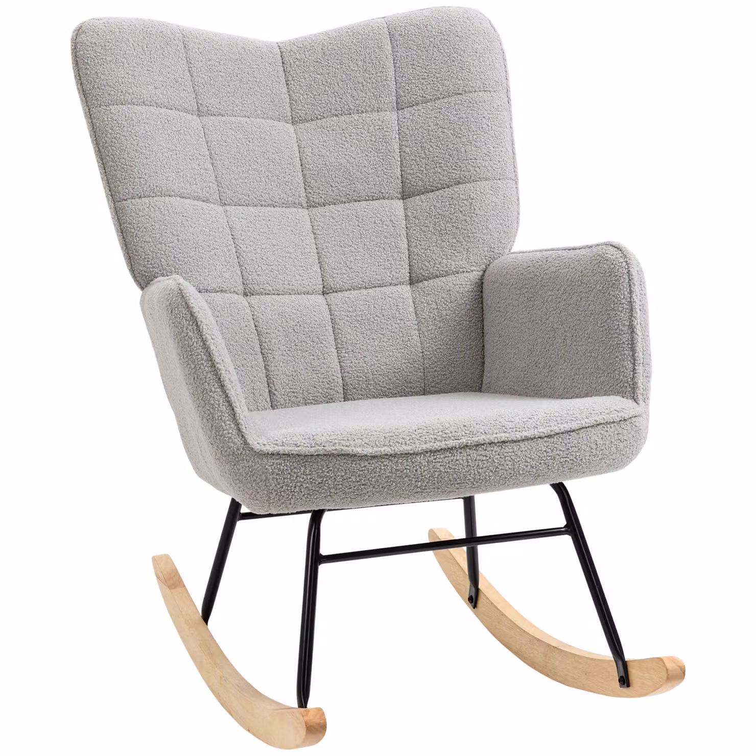HOMCOM Oversized Wingback Rocking Chair in Light Grey Bouclé Fabric with Metal Frame – 2