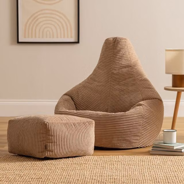Icon Gaming Bean Bag Recliner and Footstool in Brown Jumbo Cord