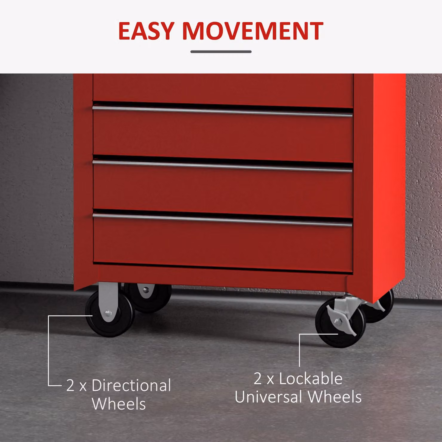 HOMCOM Red Steel Tool Trolley with 5 Lockable Drawers and Handle – 4