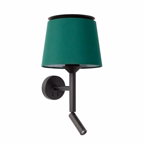 Faro Barcelona Netlighting Savoy Black Reading Wall Light with Green Fabric Shade and E27 Bulb Holder – 1