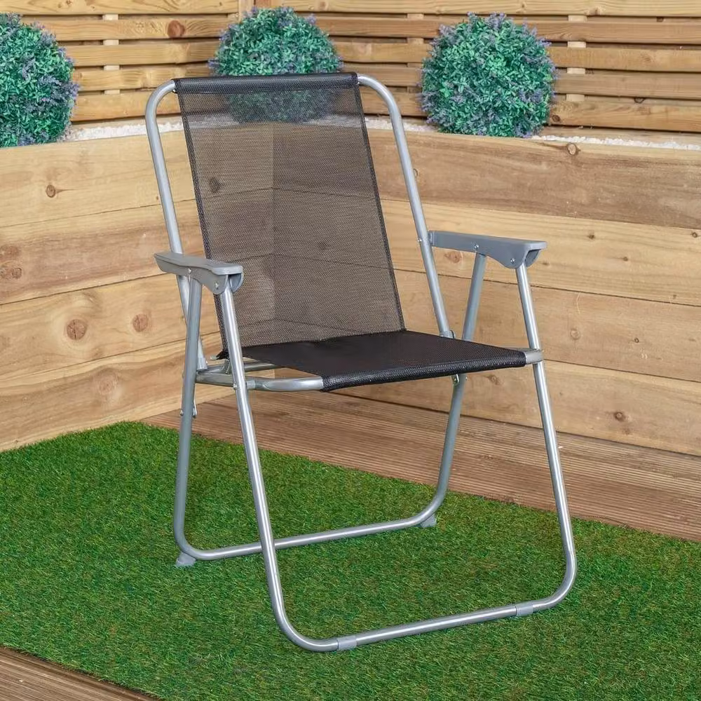 PAWNORA Set of 2 Foldable Metal Garden Chairs in Grey – 2
