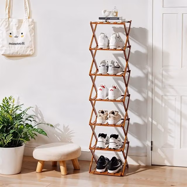 Lifeideas 7-Tier Bamboo Folding Shoe Rack in Brown