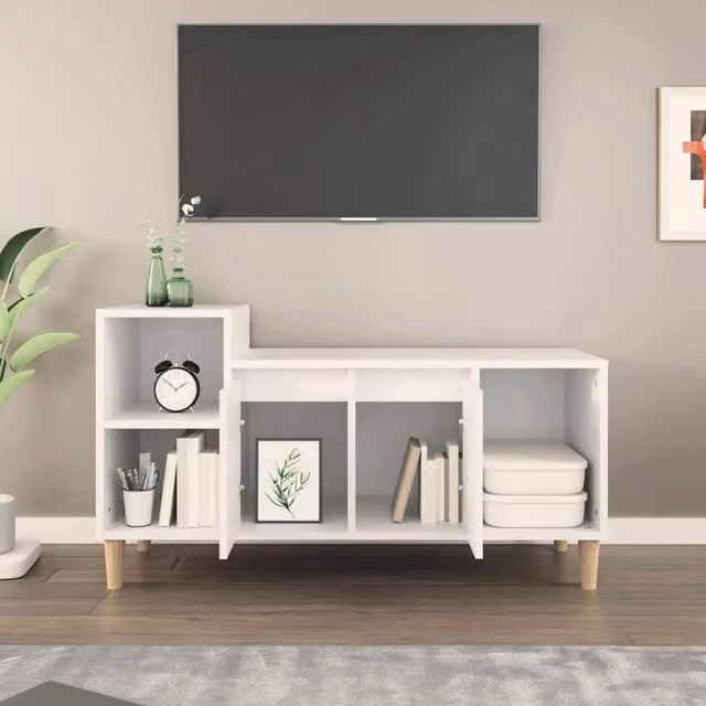 Berkfield Home White TV Cabinet in Engineered Wood, W/D/H: 100 x 35 x 55 cm – 1