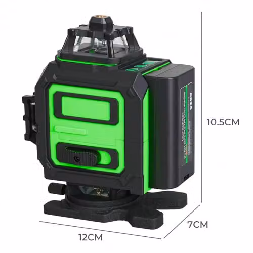Traderight 4D Green Laser Level with 360 Degree Self-Levelling 16-Line Horizontal and Vertical Projection, Remote Control, IP54 Rating, Adjustable Stand and 2x 2400mAh Rechargeable Batteries – 9