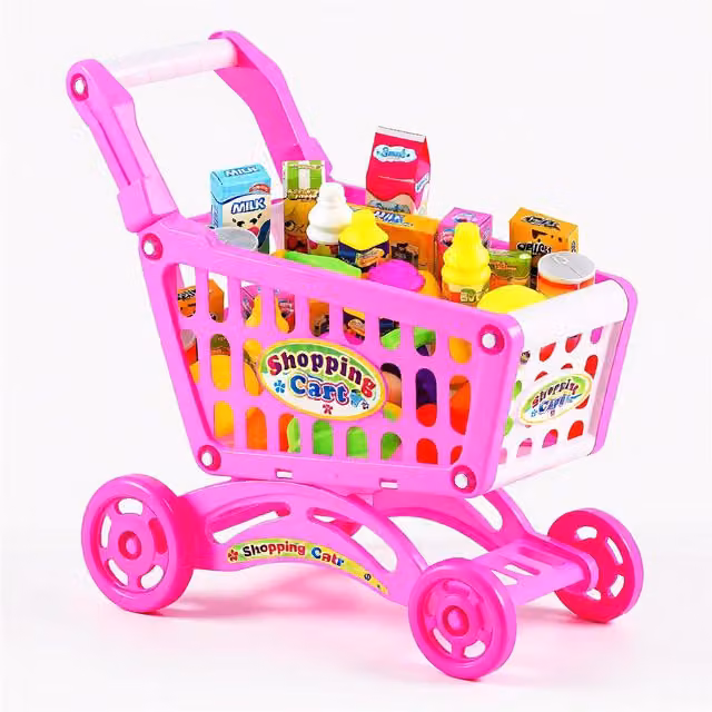 The Magic Toy Shop Kids Shopping Trolley Toy with Accessories in Pink