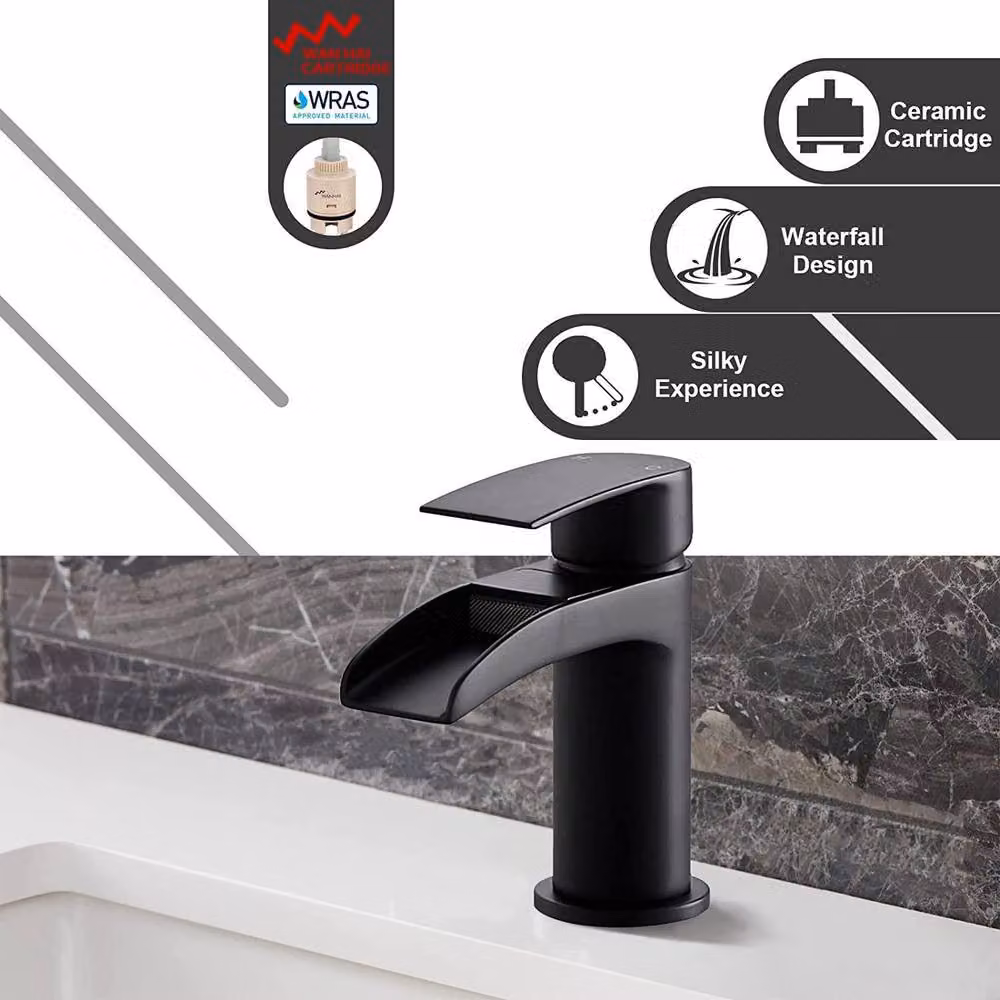 BATHWEST Waterfall Matte Black Single Lever Basin Mixer Tap – 4