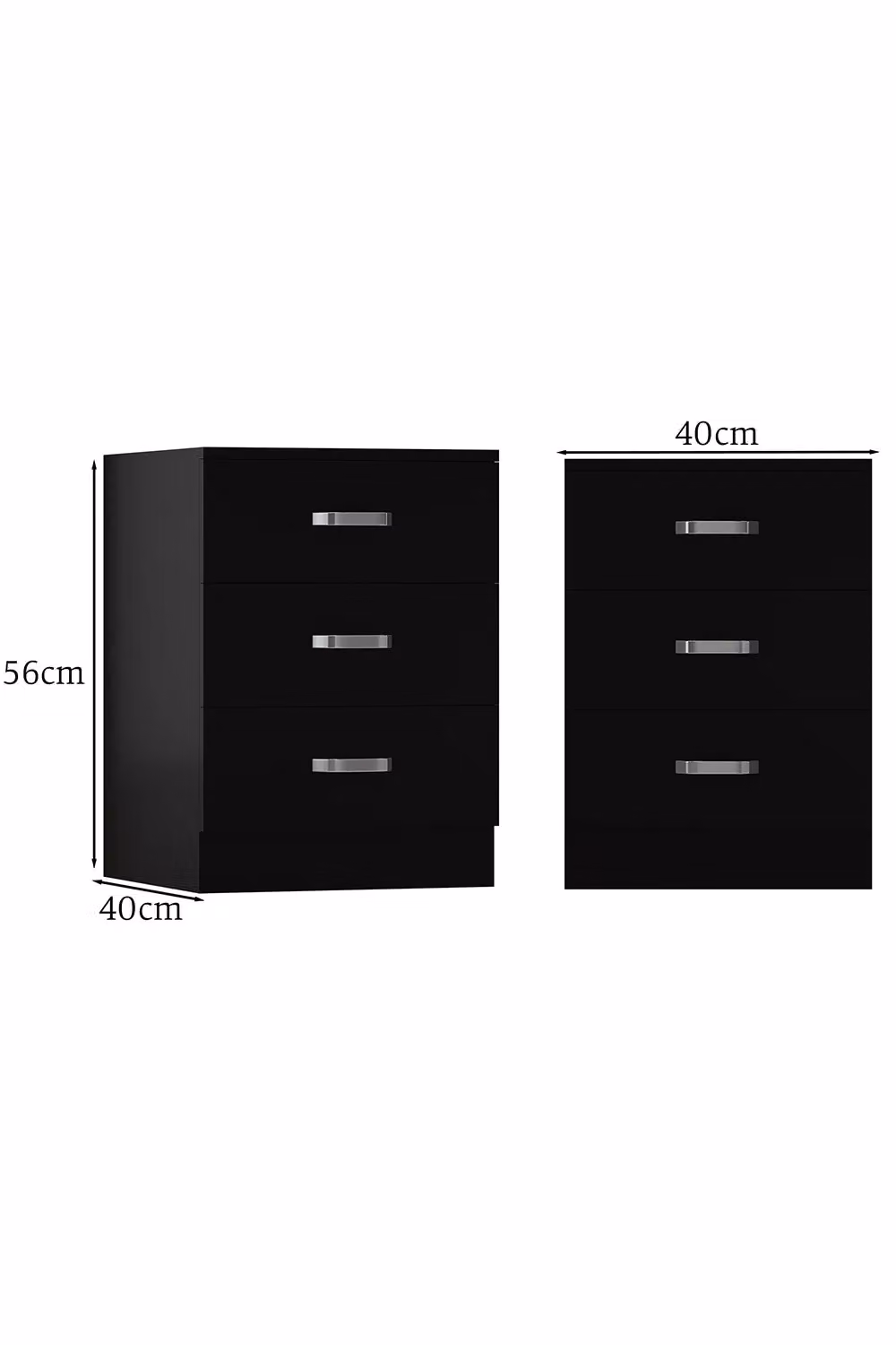 FWStyle Large 3 Drawer Matt Black Bedside Table and Chest of Drawers – 3