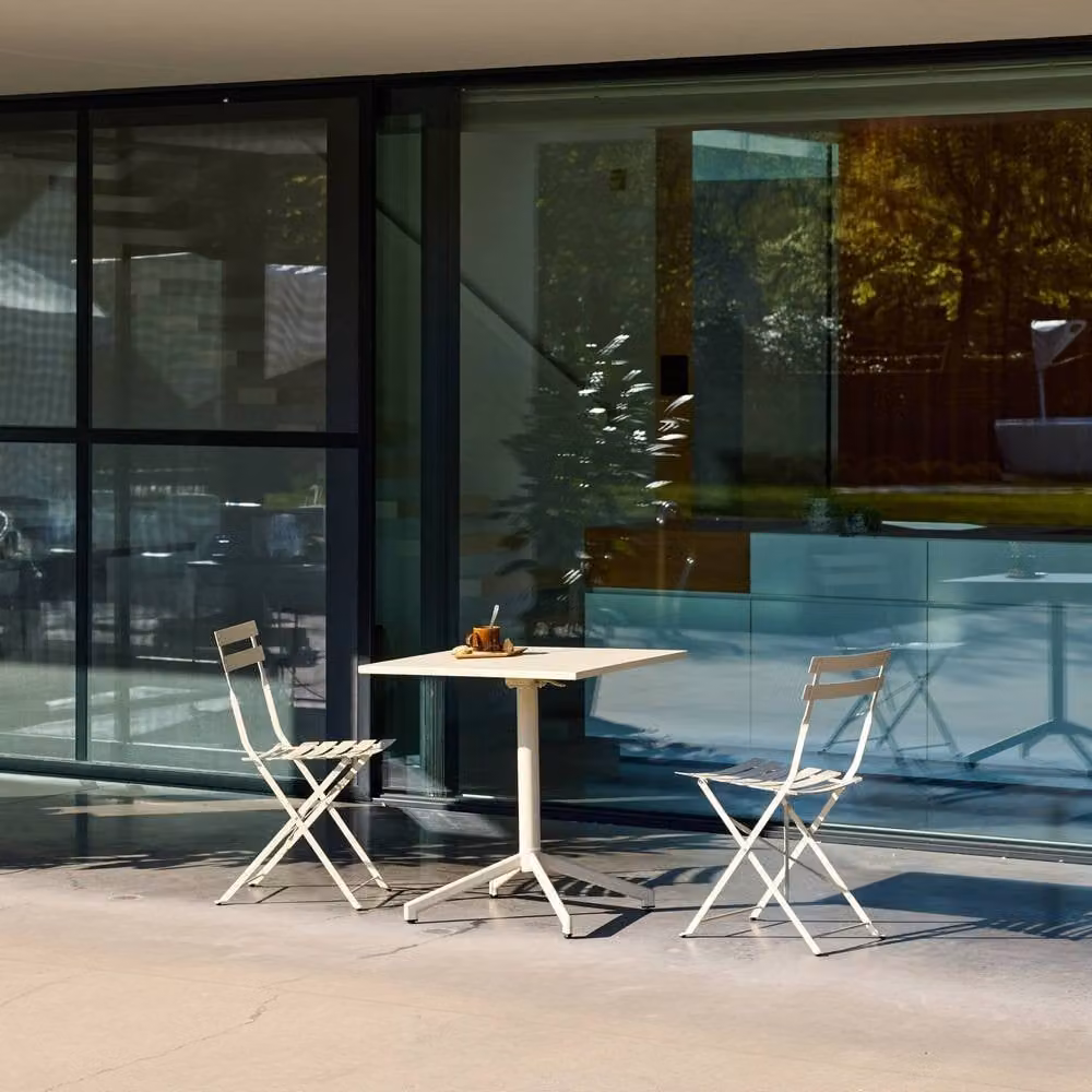 Sweek Square Folding Bistro Garden Table with 2 Steel Seats in Beige – 2