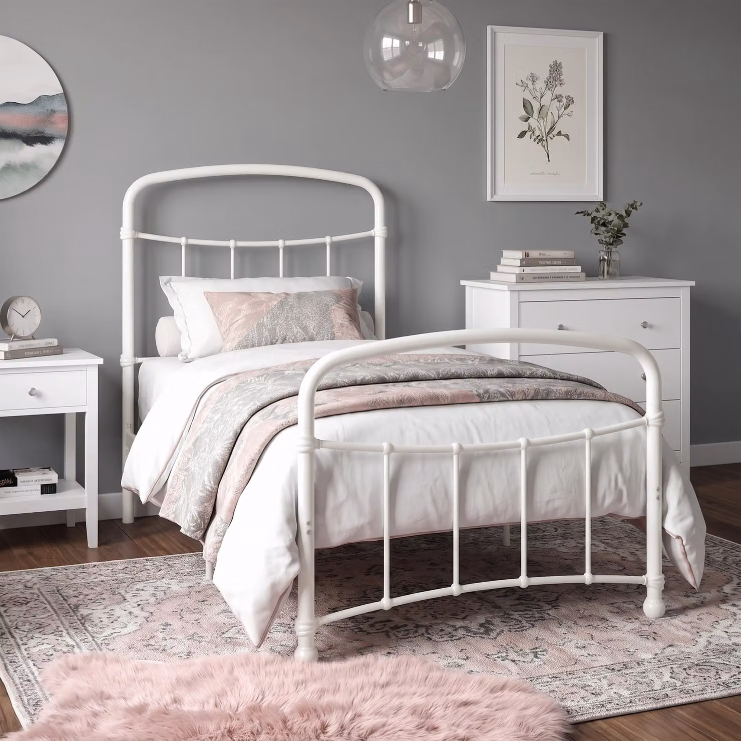 Arcforge White Metal Bed Frame with Curved Headboard, W/D/H: 90 x 190 cm