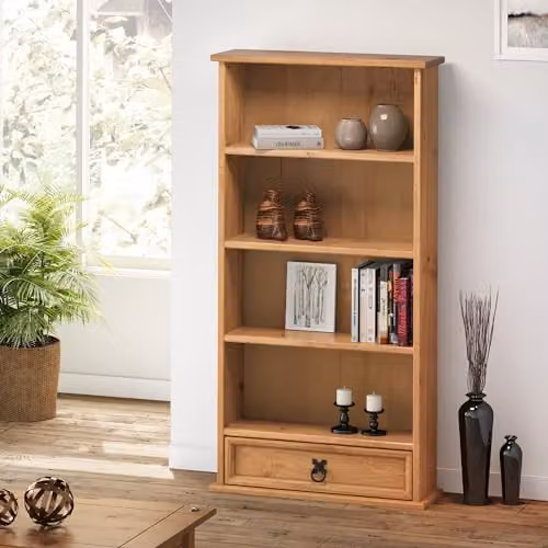 Mercers Furniture Corona Solid Wood Pine DVD Storage Unit with 1 Drawer, Brown and Black, H 103 cm x W 52 cm x D 18 cm – 2