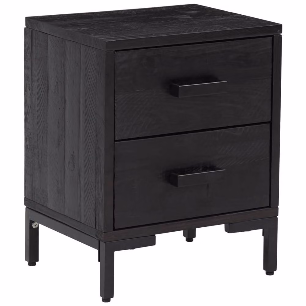 Berkfield Home Set of 2 Black Vintage Bedside Cabinets in Solid Pine Wood, W/D/H: 36 x 30 x 45 cm – 2