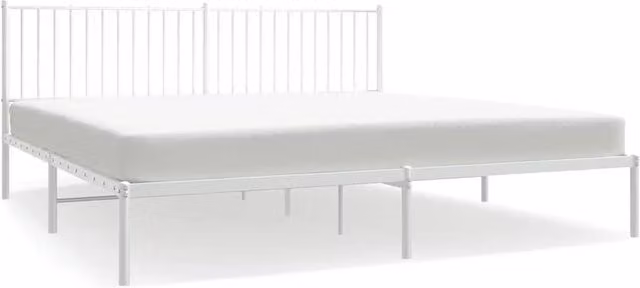 Berkfield Home Metal Bed Frame with Headboard, White, W: 193 cm, D: 203 cm – 1