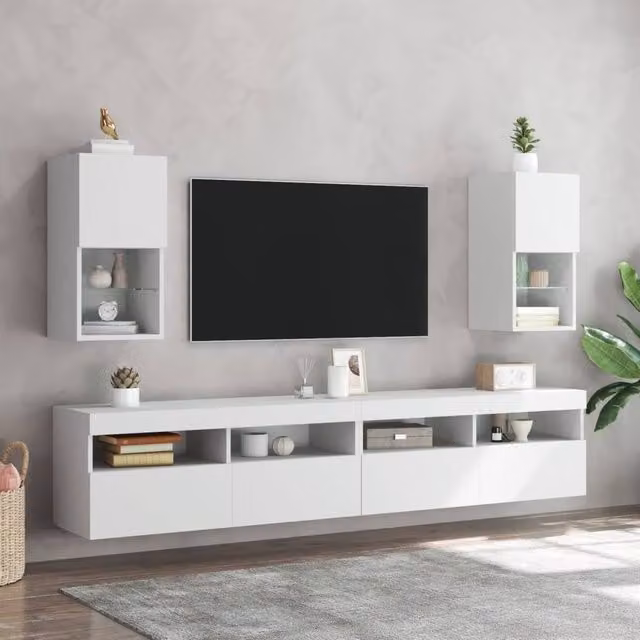 Berkfield Home Set of 2 Modern White TV Cabinets with LED Lights, W/D/H: 30.5 x 30 x 60 cm – 1