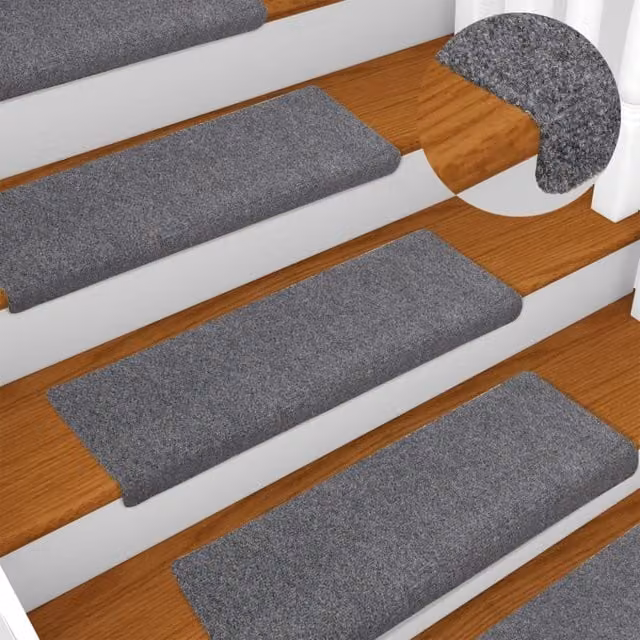 Berkfield Home 15 Piece Needle Punch Stair Mats, Light Grey, W/D/H: 65 x 21 x 4 cm – 1