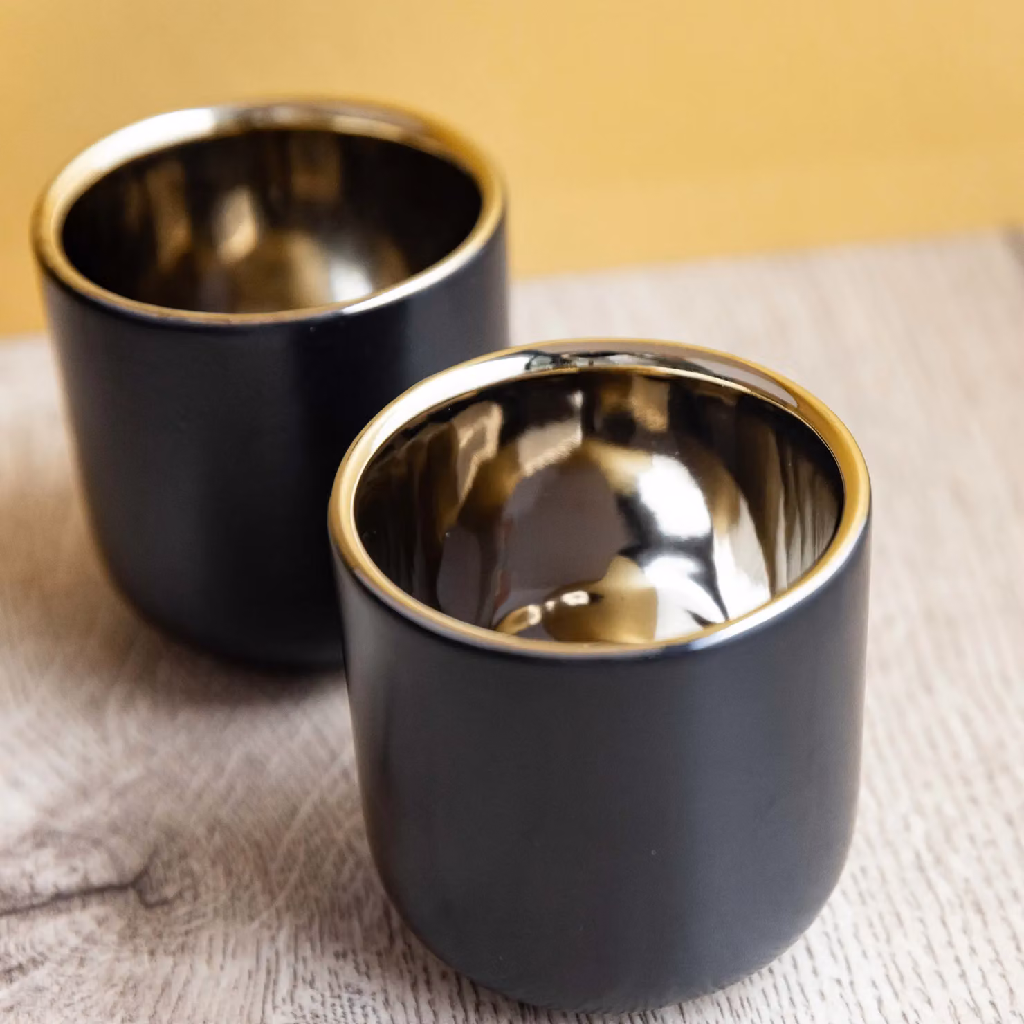 La Cafetiere Set of 2 Black and Gold Double Walled Ceramic Espresso Coffee Mugs, 70ml – 2
