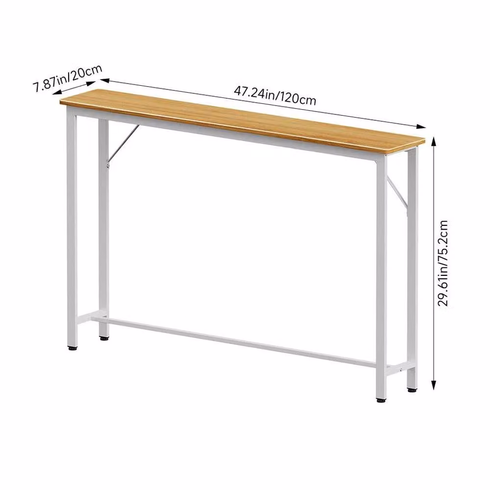 PAWNORA Single Tier Minimalist Console Table with White Metal Frame and Natural MDF Laminate Top – 2