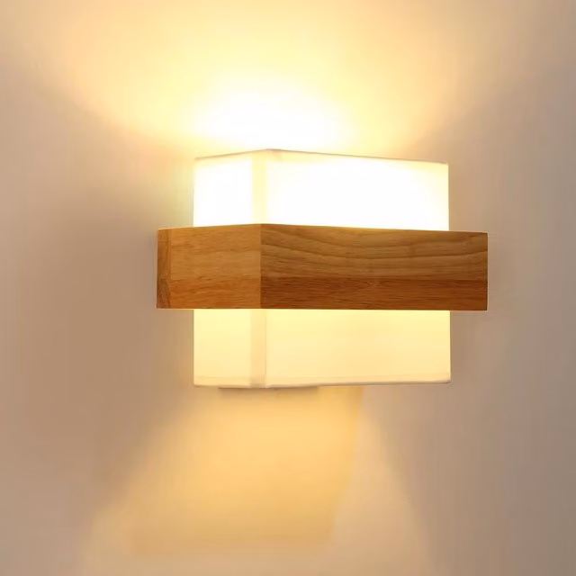 Goeco Vintage E27 Glass and Wood Wall Lamp in White – 1