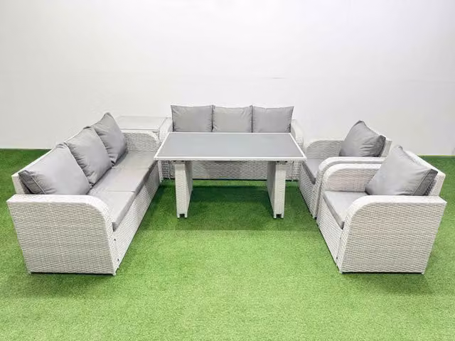 Fimous 8 Seater Wicker PE Rattan Outdoor Reclining Furniture Set in Light Grey