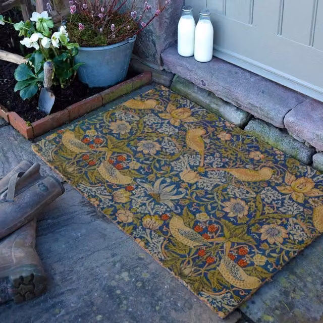 Artsy Mats Strawberry Thief William Morris Doormat in Brown and Multicolour, W: 90 cm, D: 60 cm