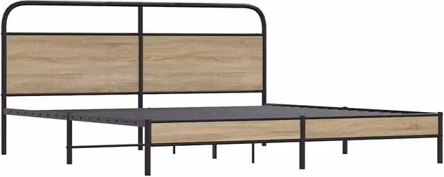 Berkfield Home Industrial Metal and Oak Bed Frame with Drawers, Brown, W/D/H: 200 x 200 x 206 cm