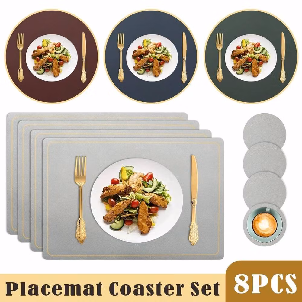 PAWNORA Grey PU Leather Rectangular Placemats – 2