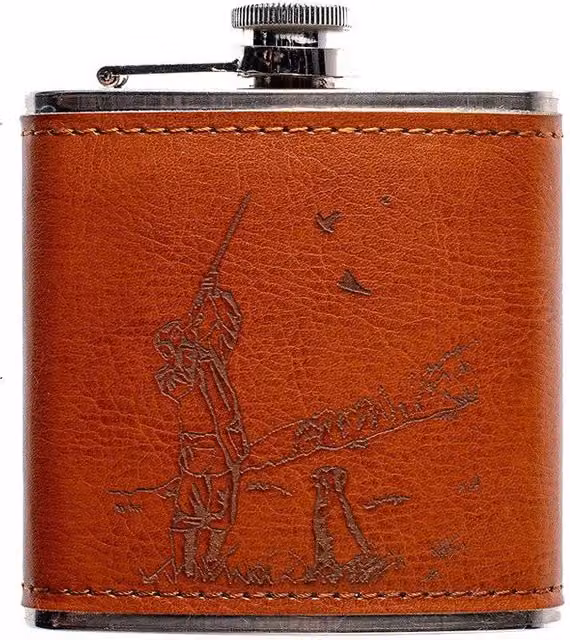 Selbrae House Brown Leather Stainless Steel Hip Flask – 1